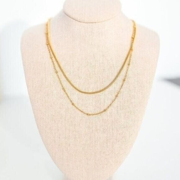BEAUTIFUL DOUBLE Layer Gold Chain Necklace Non-tarnish Waterproof snake Chain - Picture 11 of 13
